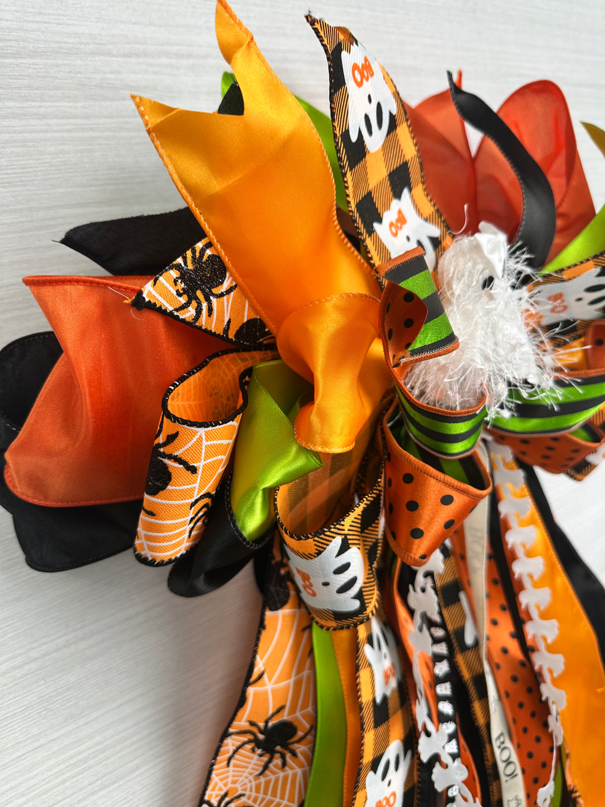 Spellbound Luxury Halloween Oversized Door Bow / Orange, Black, Green / Ghosts & Spiders