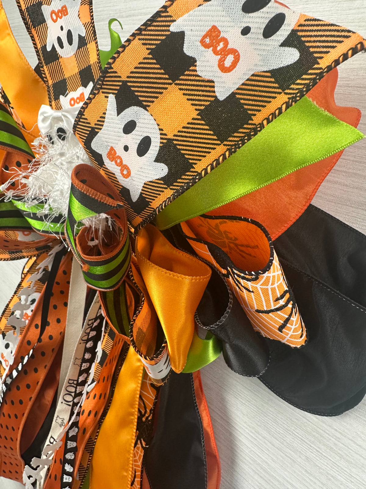 Spellbound Luxury Halloween Oversized Door Bow / Orange, Black, Green / Ghosts & Spiders