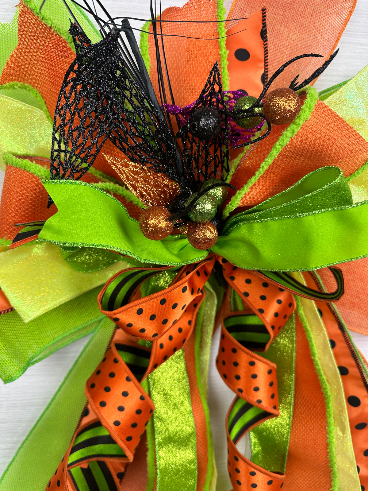 I Put a Spell On You Oversized Halloween Door Bow / Orange & Lime Green