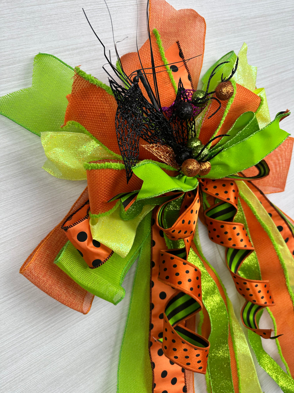 I Put a Spell On You Oversized Halloween Door Bow / Orange & Lime Green