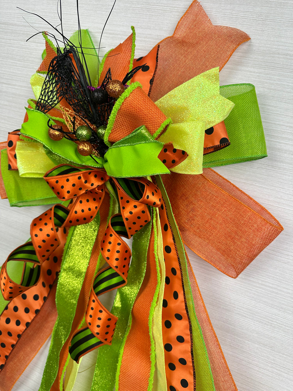 I Put a Spell On You Oversized Halloween Door Bow / Orange & Lime Green