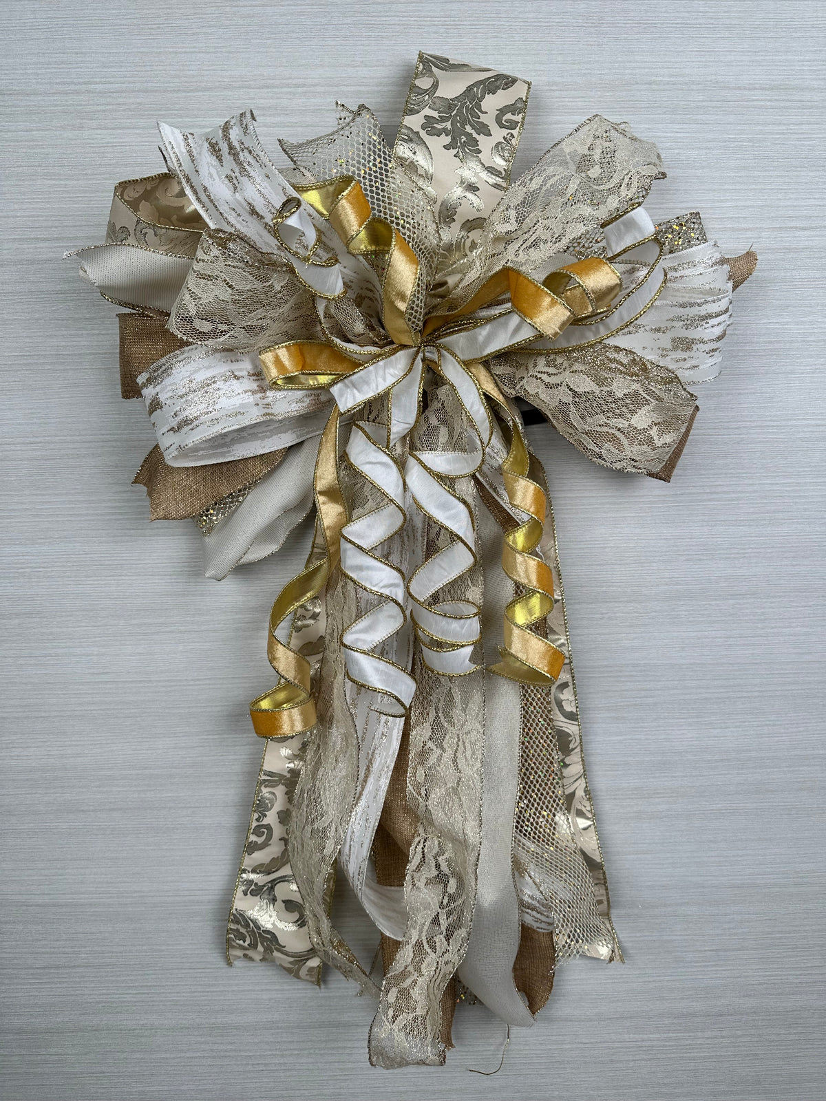 Champagne Wishes Luxury Oversized Door Bow | Ivory, Champagne & Gold Elegant Statement Bow