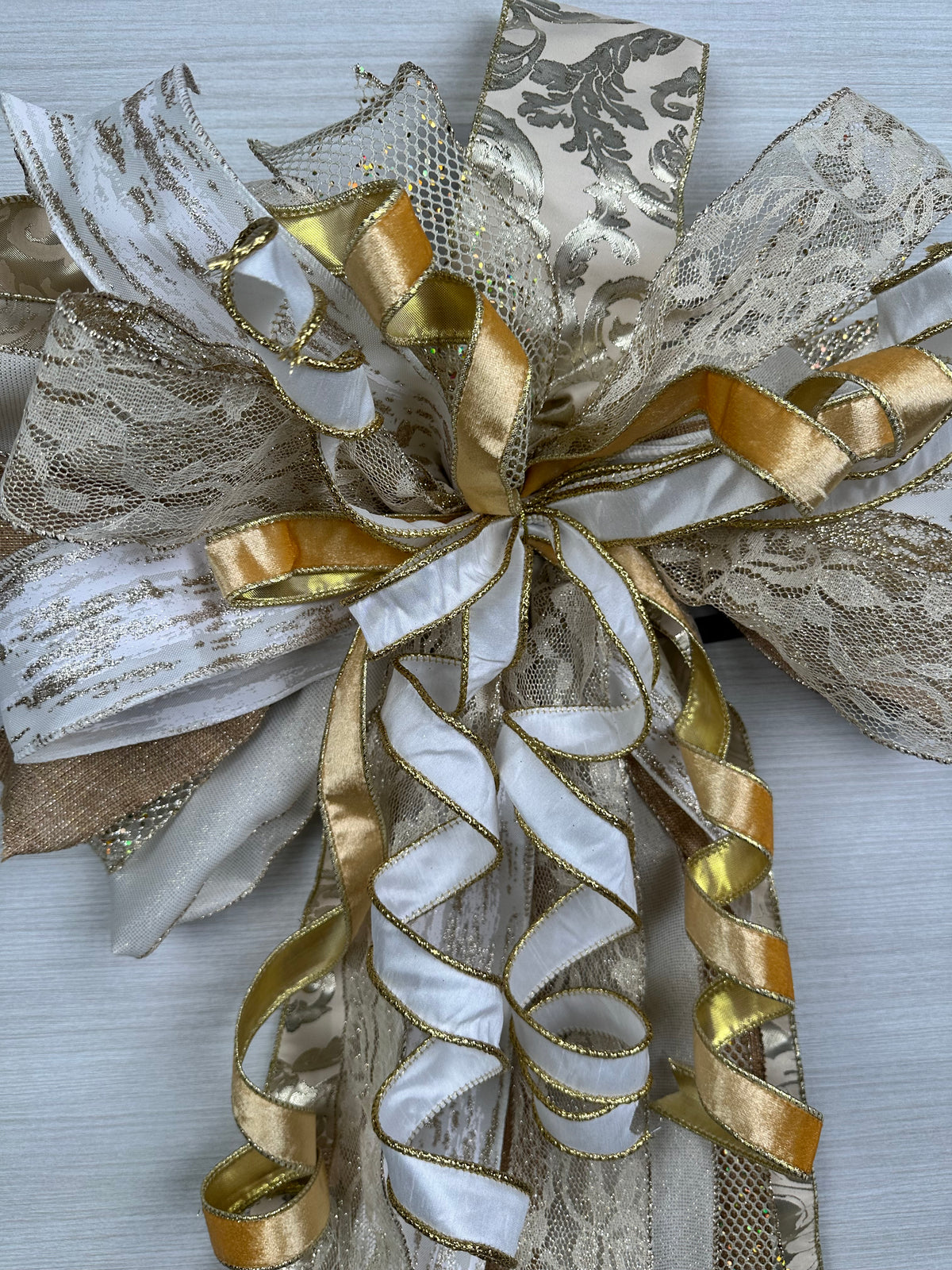 Champagne Wishes Luxury Oversized Door Bow | Ivory, Champagne & Gold Elegant Statement Bow