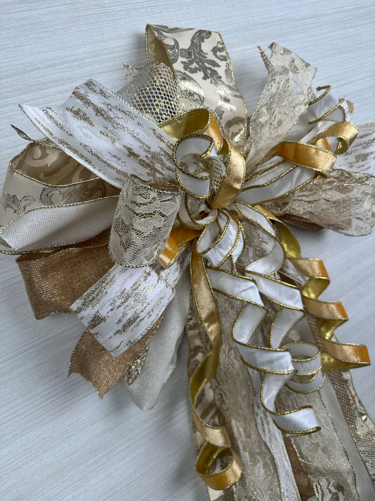 Champagne Wishes Luxury Oversized Door Bow | Ivory, Champagne & Gold Elegant Statement Bow