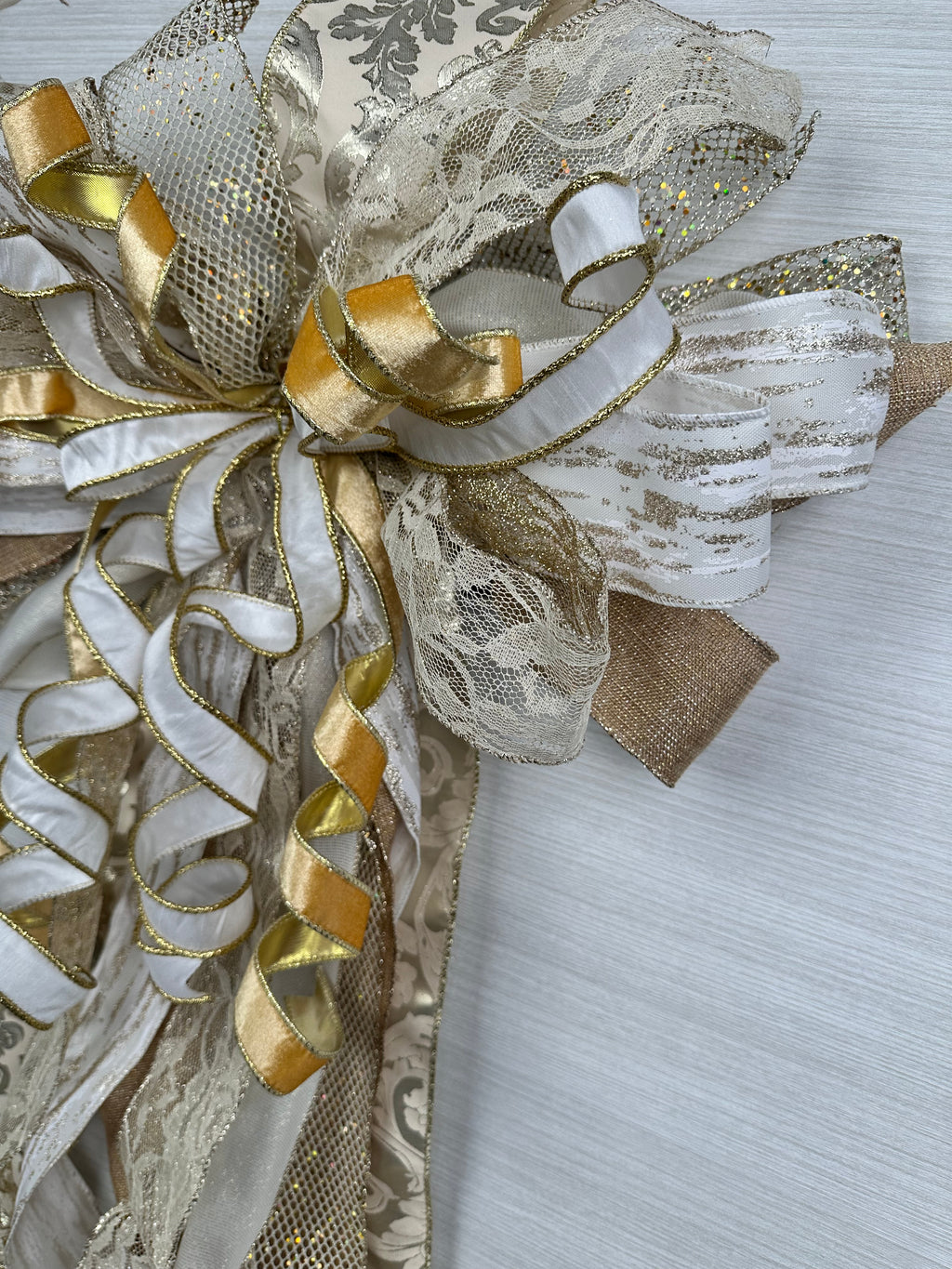 Champagne Wishes Luxury Oversized Door Bow | Ivory, Champagne & Gold Elegant Statement Bow
