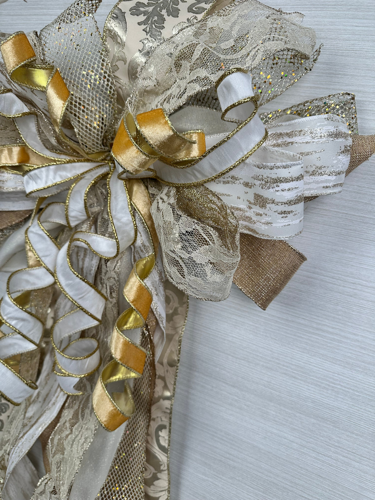Champagne Wishes Luxury Oversized Door Bow | Ivory, Champagne & Gold Elegant Statement Bow