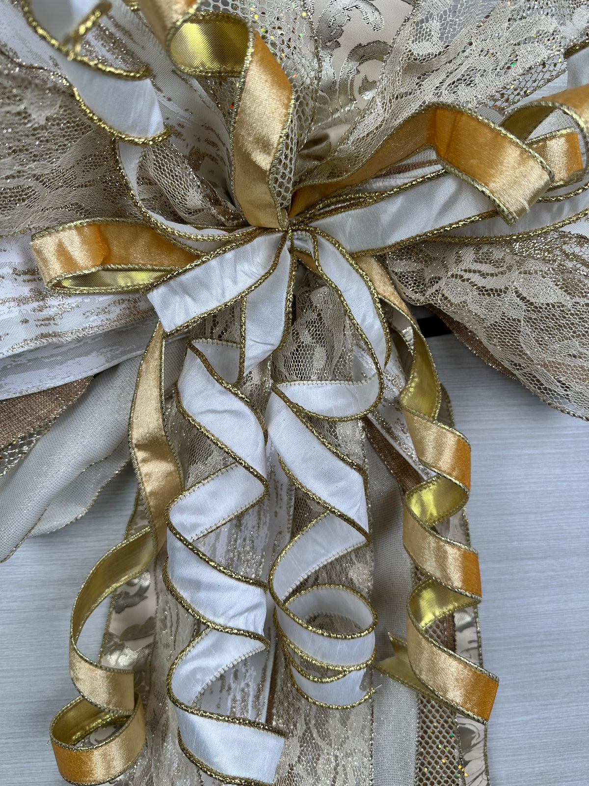 Champagne Wishes Luxury Oversized Door Bow | Ivory, Champagne & Gold Elegant Statement Bow