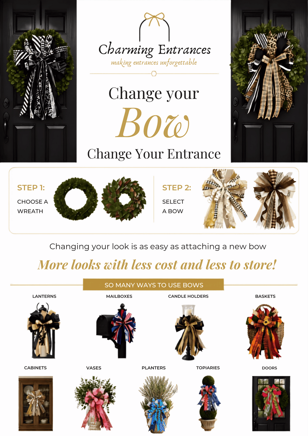Champagne Noir | Luxury Oversized Door Bow  | Black & Gold Handcrafted Statement Bow