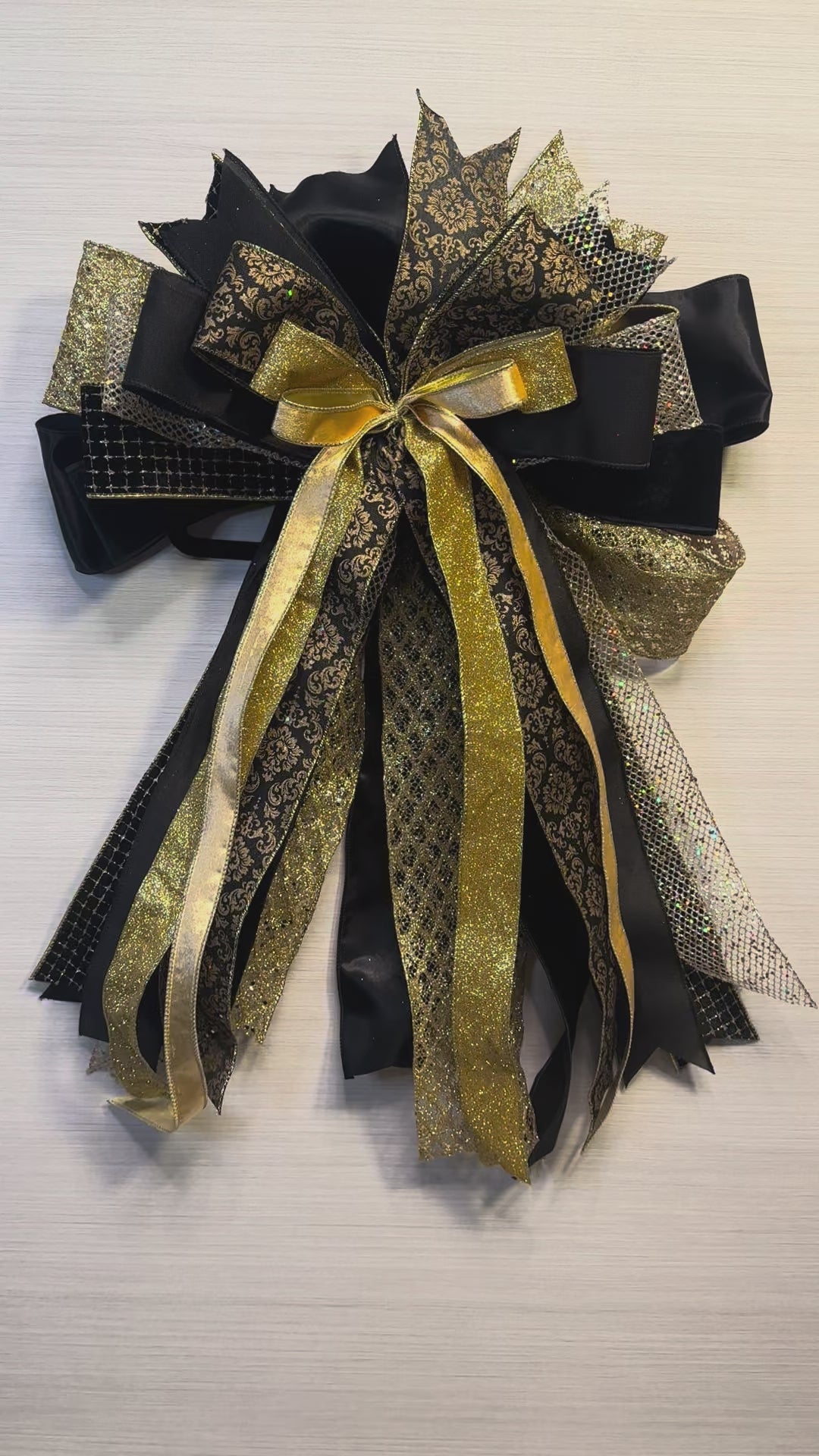 Burnished Gold Luxury Oversized Door Bow - Black & Gold Statement Bow