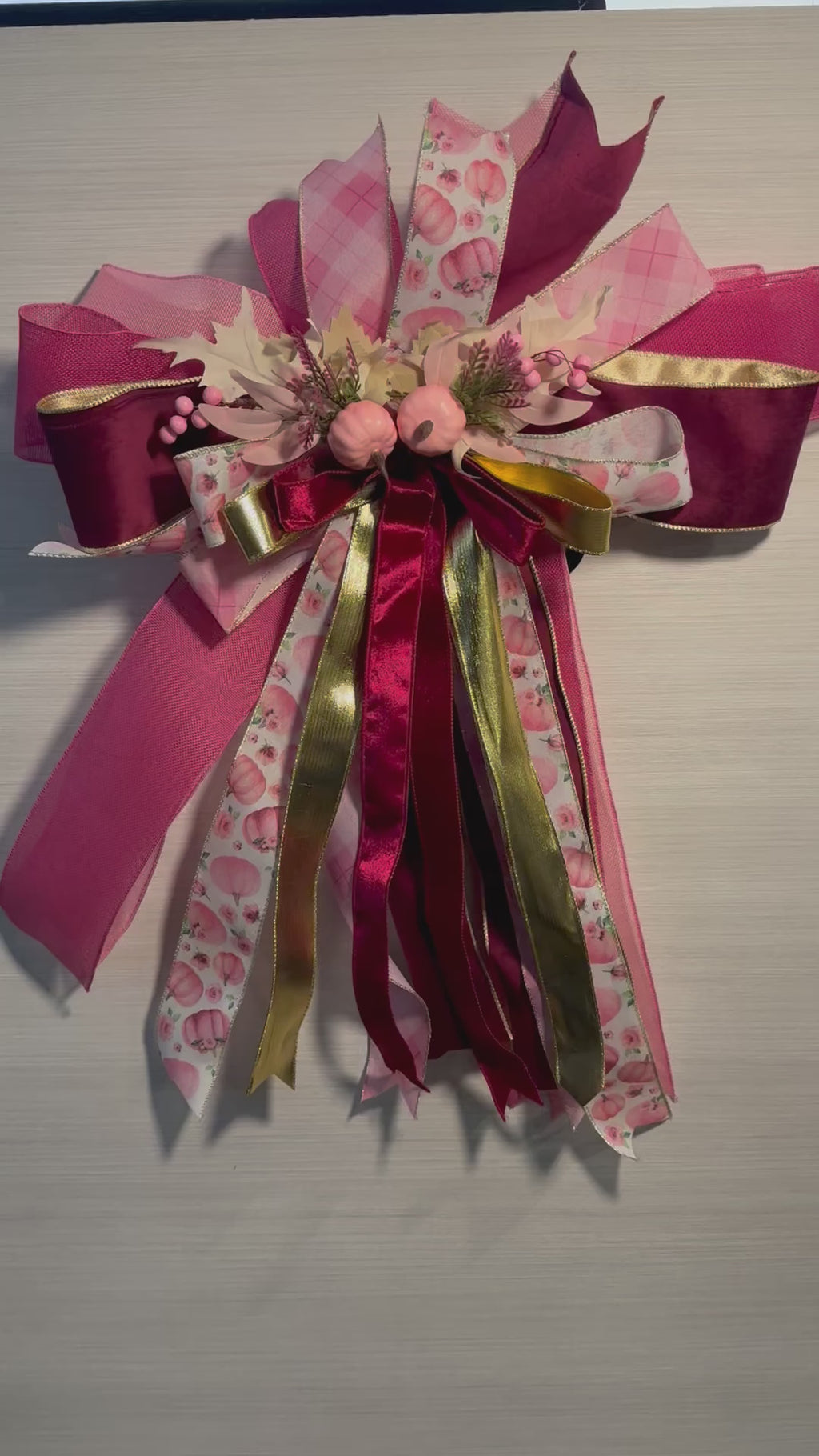 Pumpkin Parlour Luxury Oversized Door Bow – Pink, Burgundy & Gold Fall Statement Bow