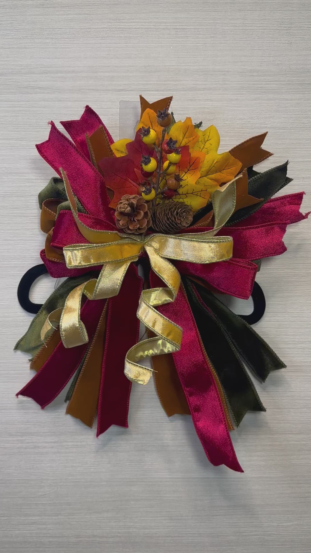 Autumn Estate Medium Door Bow – Burgundy, Gold & Forest Green Fall Statement Bow
