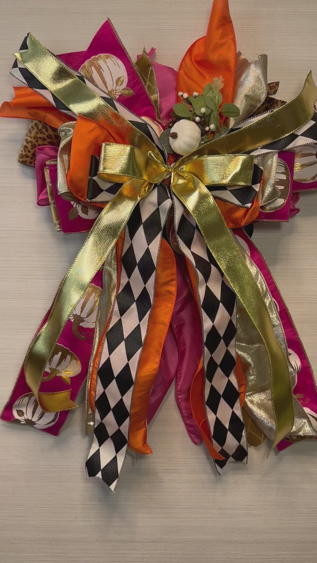 Maison Ember Luxury Oversized Door Bow – Hot Pink, Orange, Gold & Black Fall Statement Bow