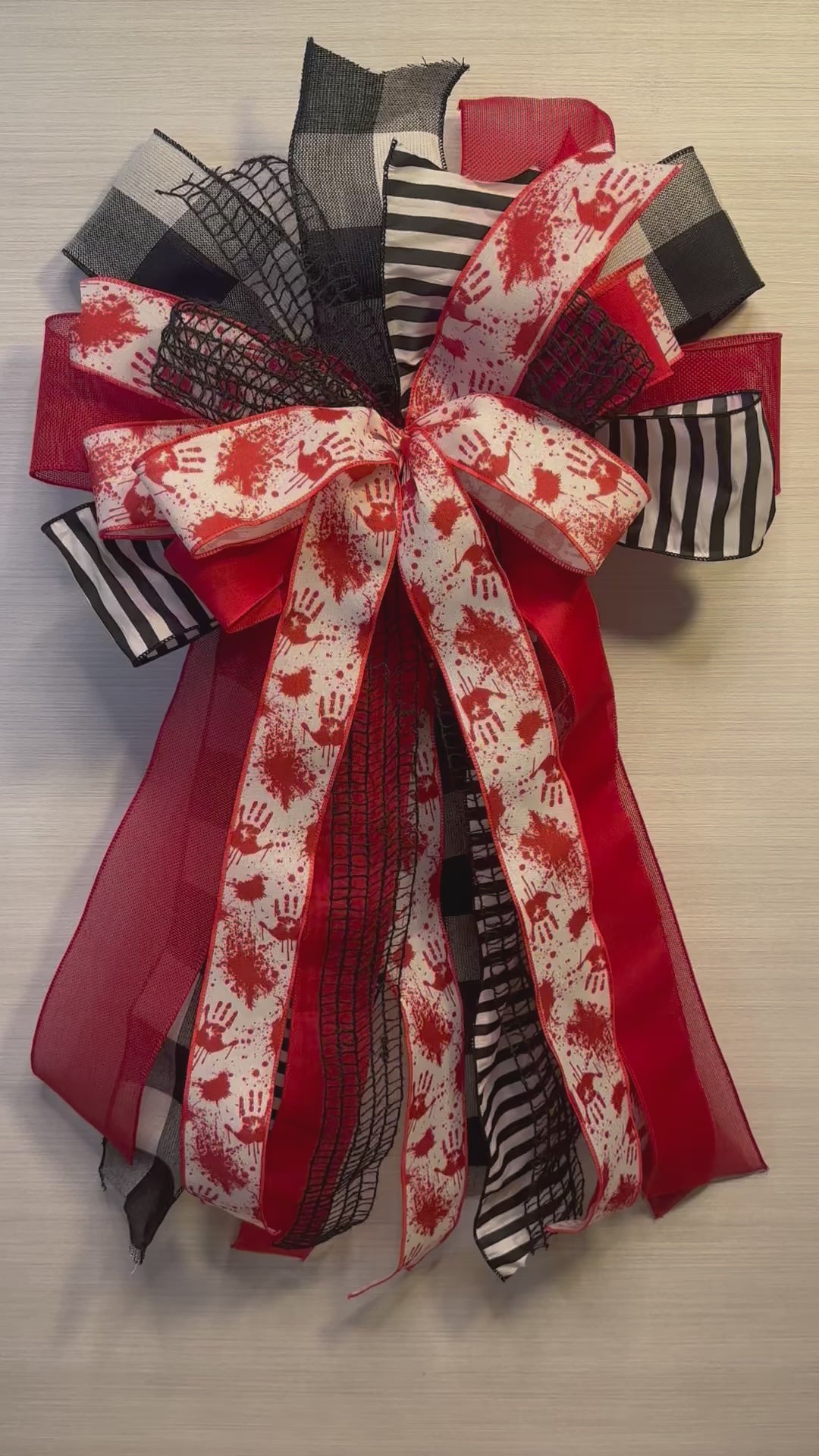 Dead of Night Luxury Oversized Door Bow | Blood Red, Black & White Halloween Statement Bow