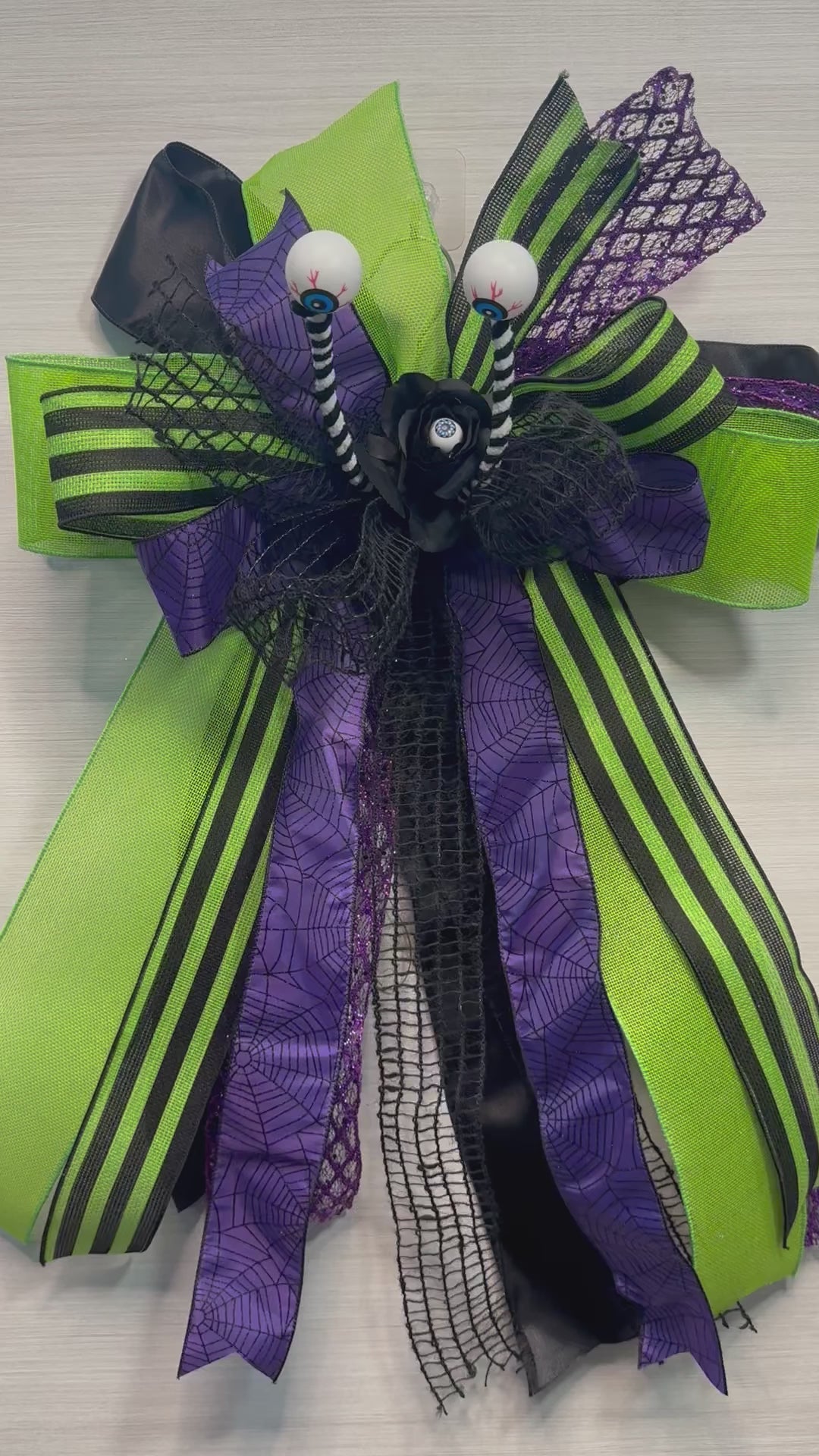 Hocus Pocus Luxury Oversized Door Bow – Black, Purple & Lime Green Halloween Statement Bow