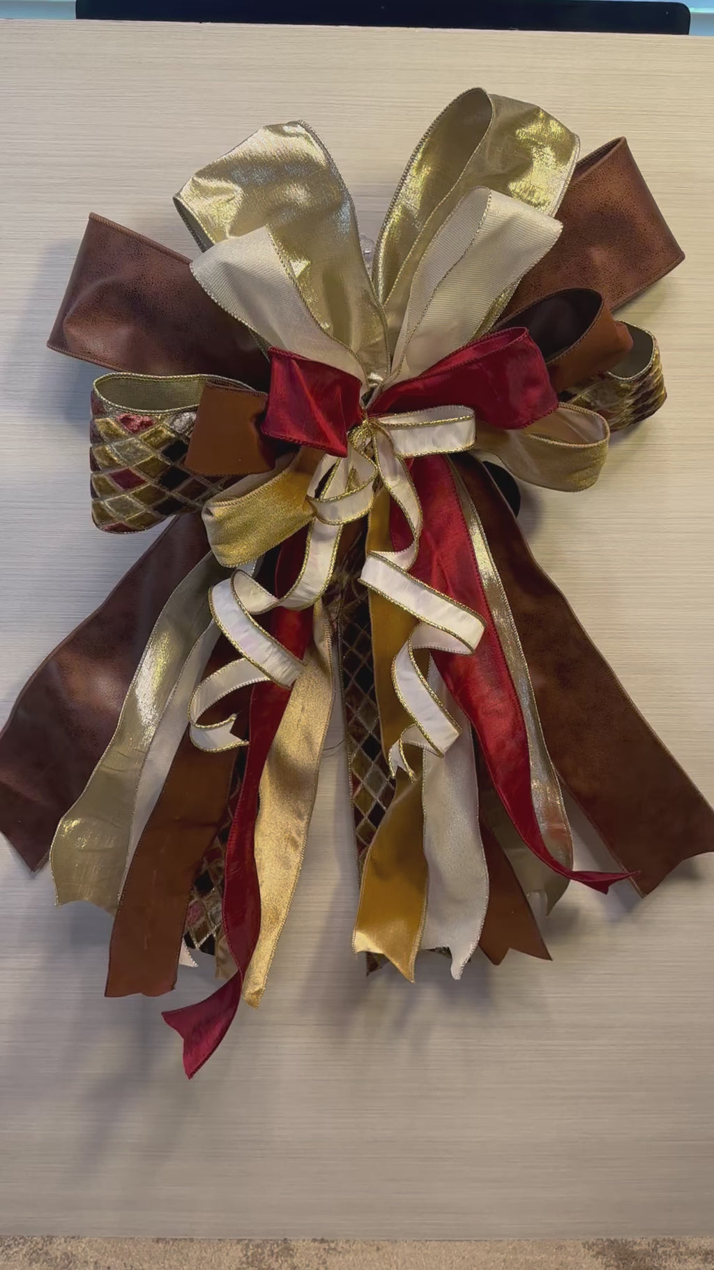 The Gilded Season Luxury Oversized Door Bow | Burgundy, Chocolate Brown, Ivory & Gold Statement Bow