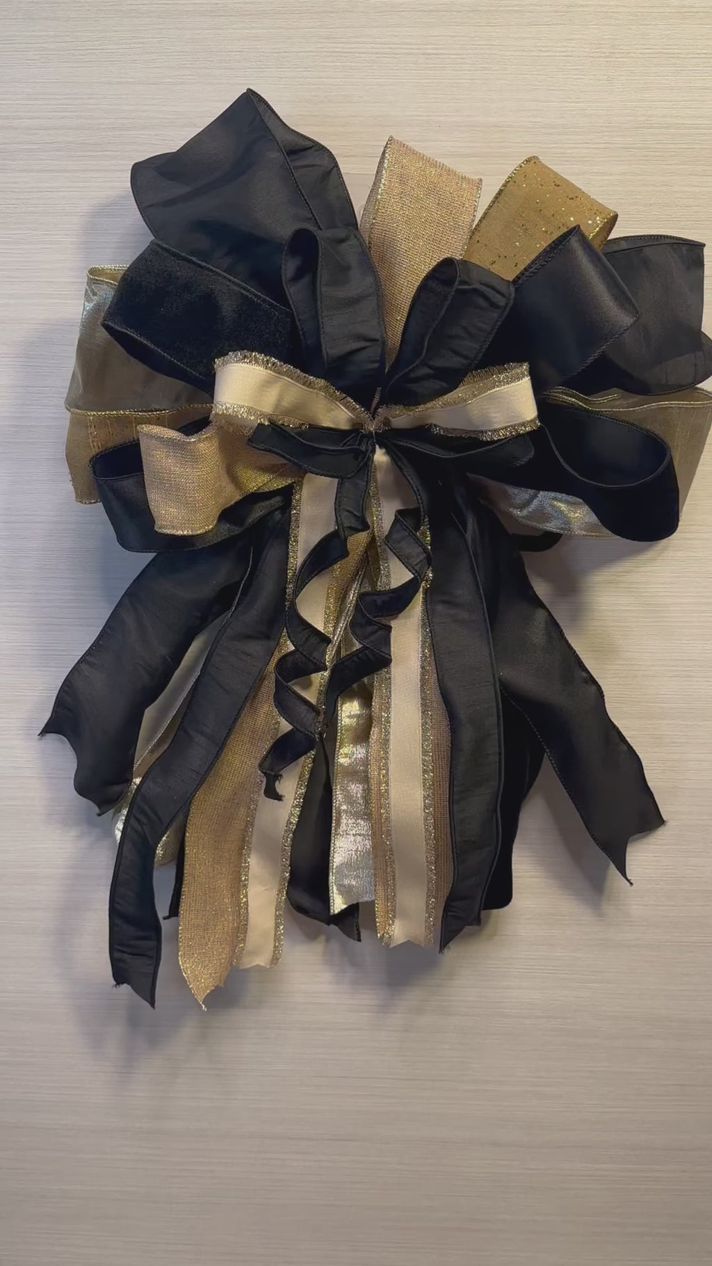 Champagne Noir | Luxury Oversized Door Bow  | Black & Gold Handcrafted Statement Bow
