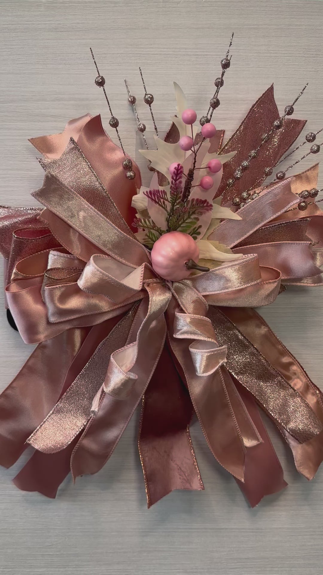 Autumn Serenade Medium Door Bow – Blush, Rose Gold & Champagne Fall Statement Bow