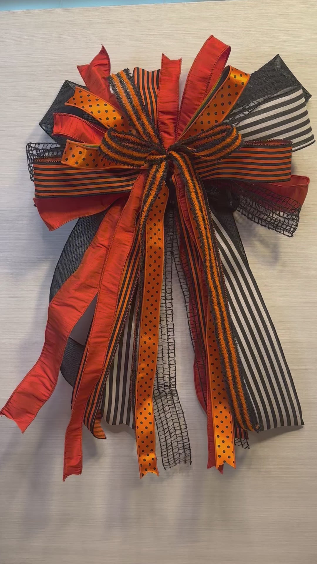 Enchanted Noir Luxury Oversized Door Bow | Orange, Black & White Halloween Statement Bow