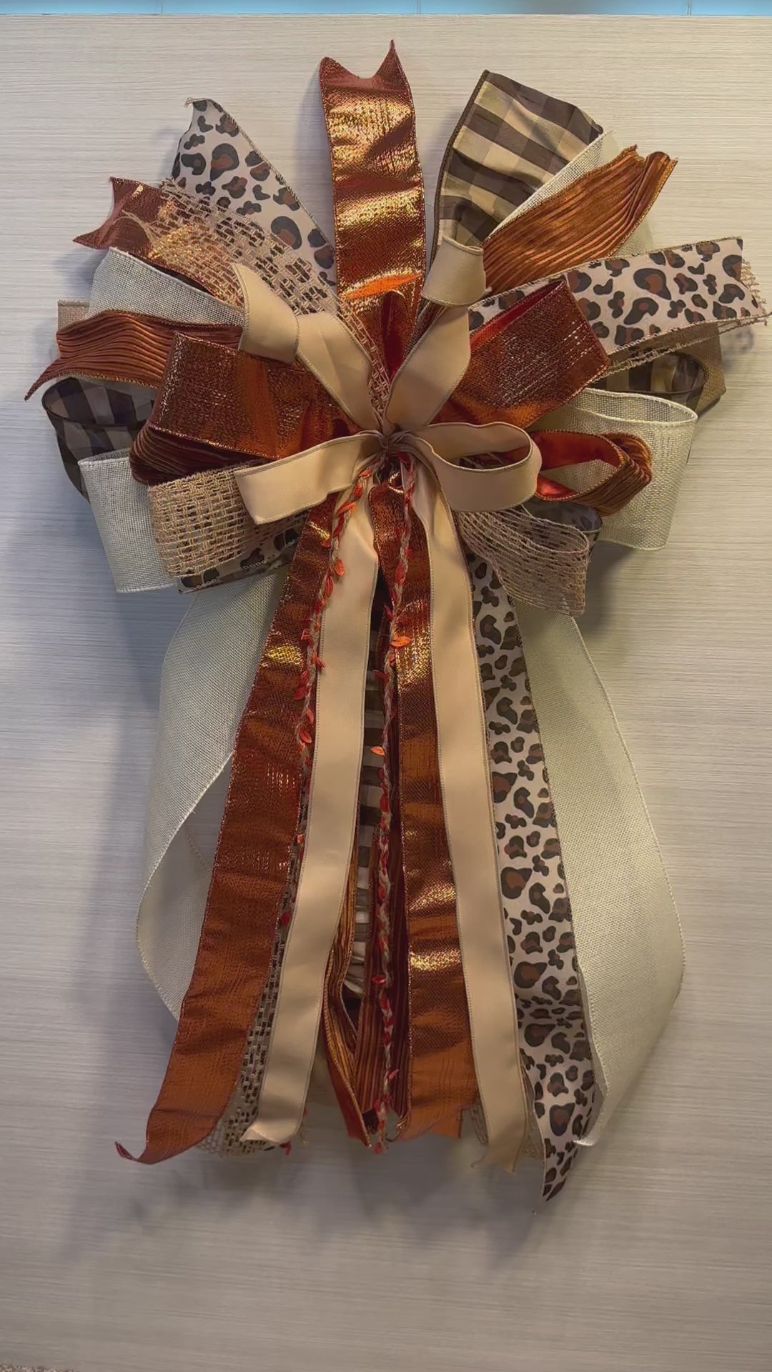 Copper Ember | Luxury Oversized Door Bow | Rich copper, champagne, ivory, caramel & brown tones handcrafted in this statement bow