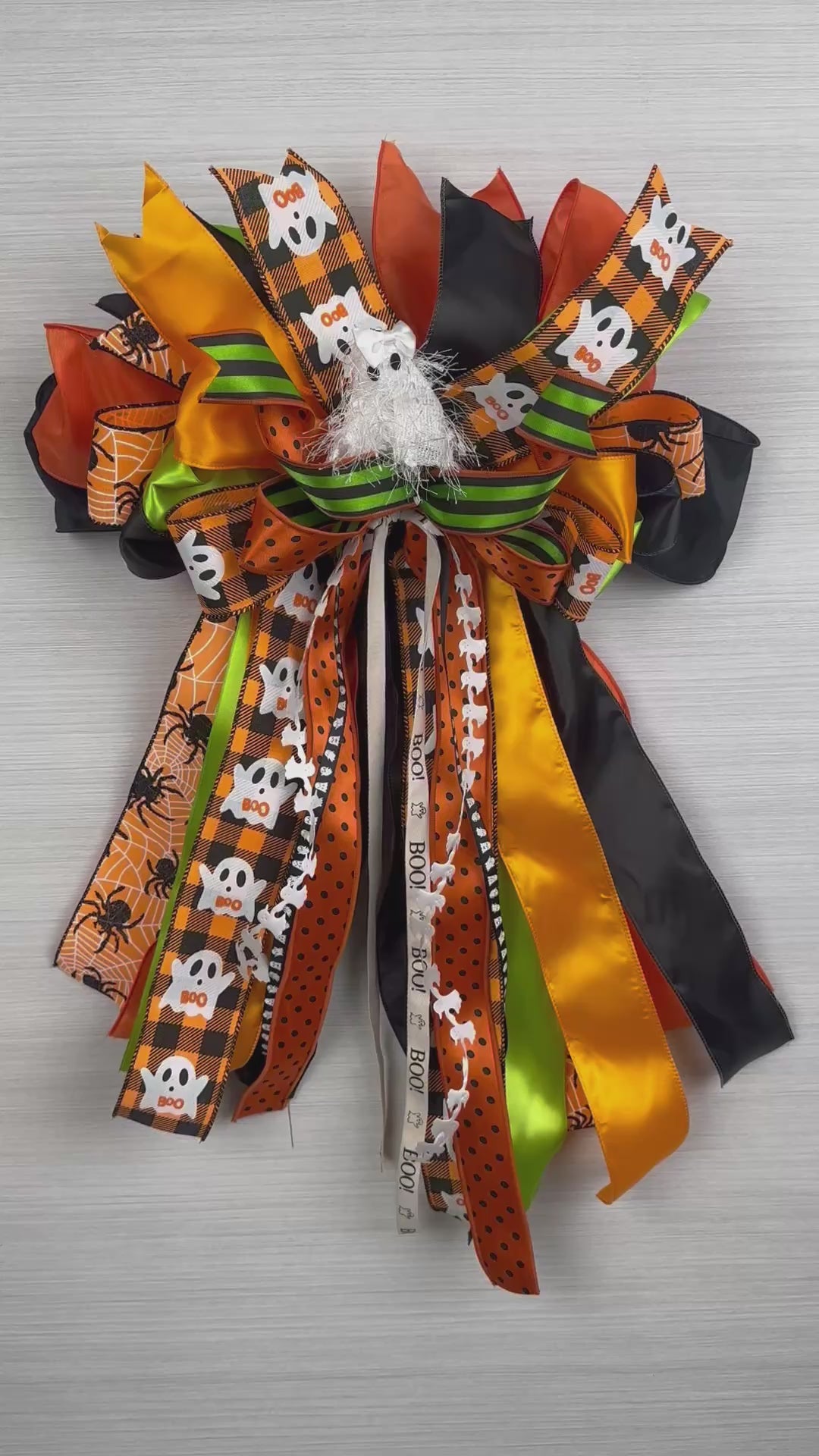Spellbound Luxury Halloween Oversized Door Bow / Orange, Black, Green / Ghosts & Spiders