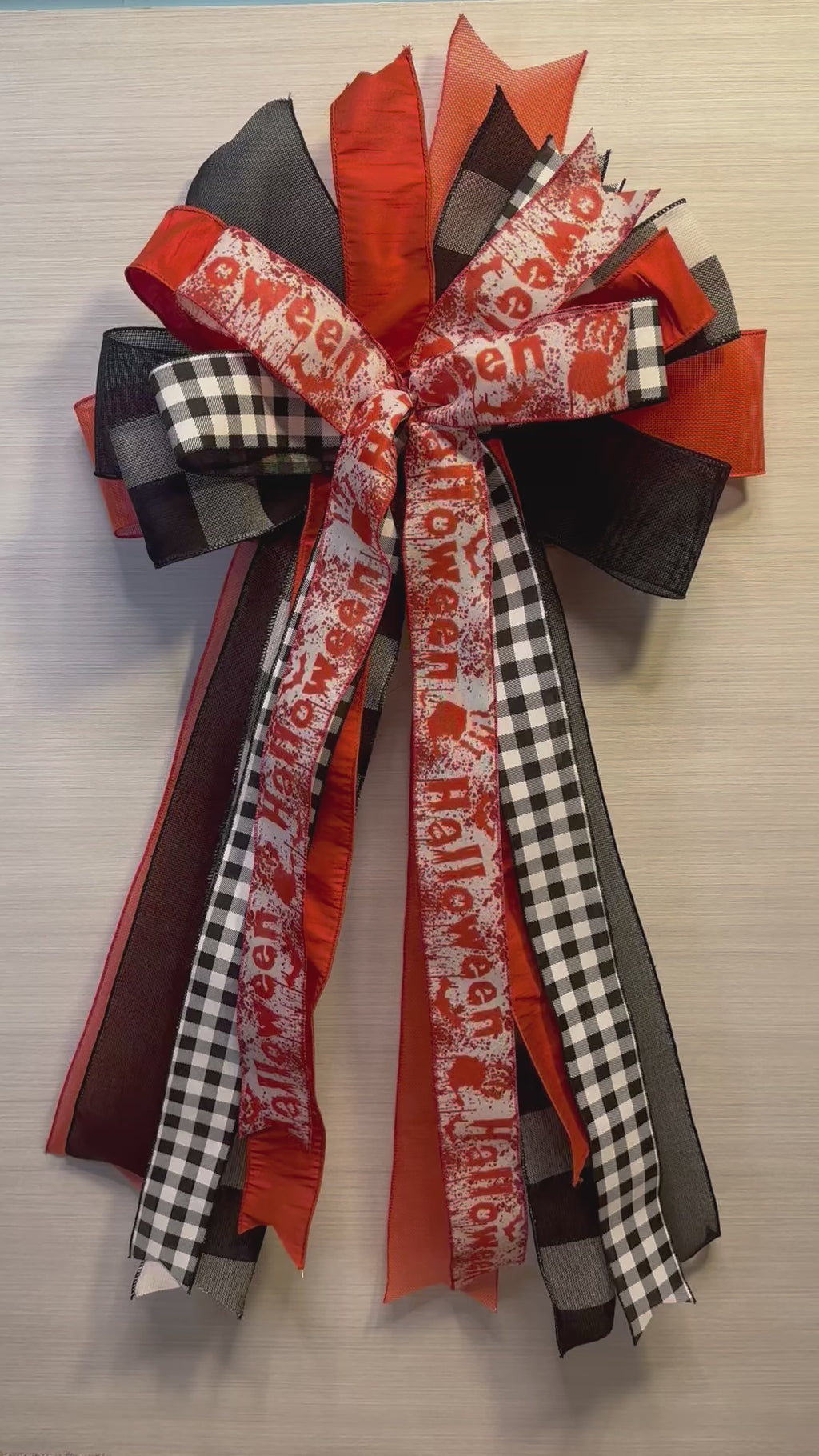 Haunted Hollow Luxury Oversized Door Bow | Orange, Black & White Halloween Statement Bow