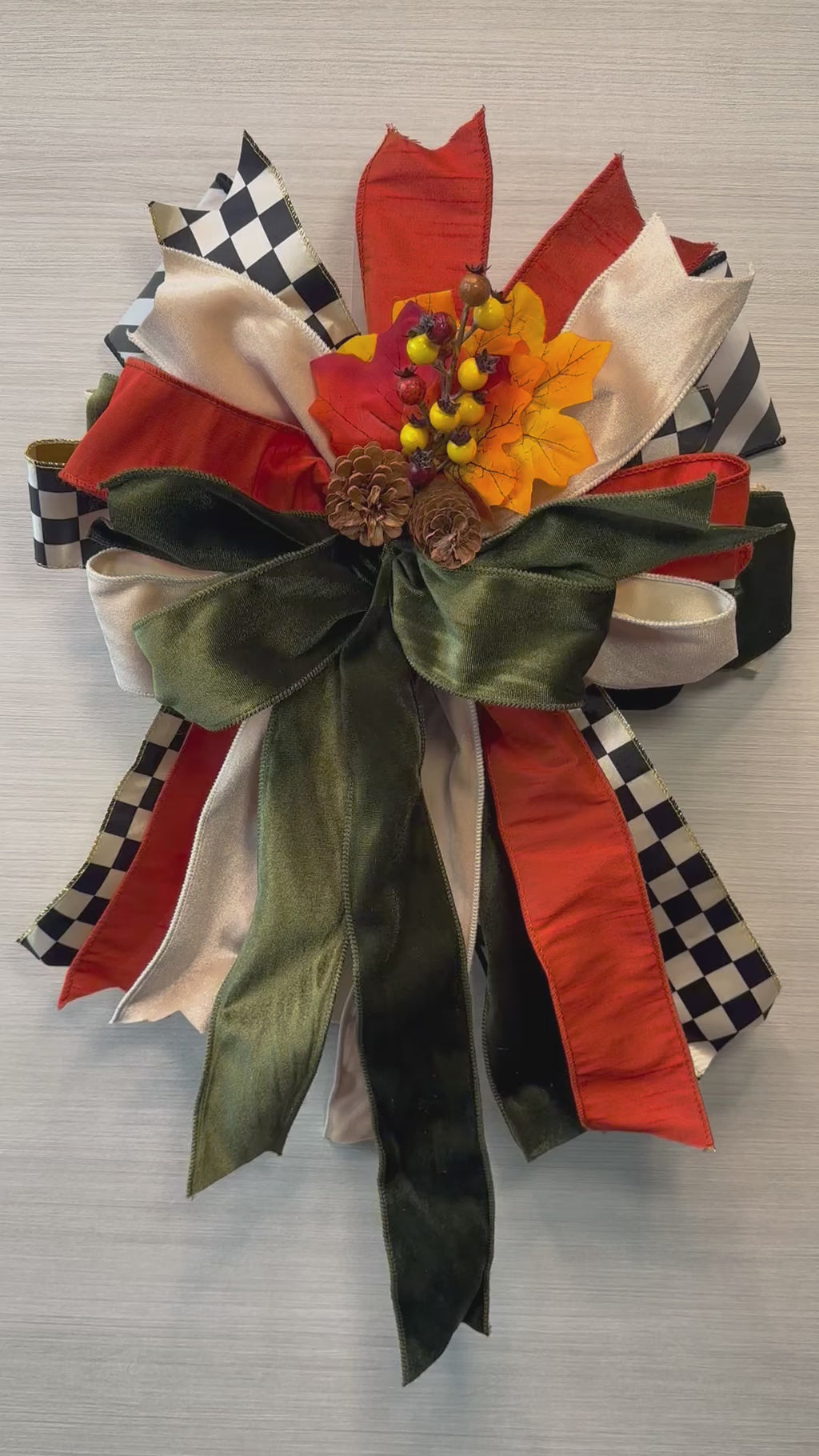 Cinnamon & Spice Medium Door Bow – Orange, Forest Green, Cream & Black Fall Statement Bow