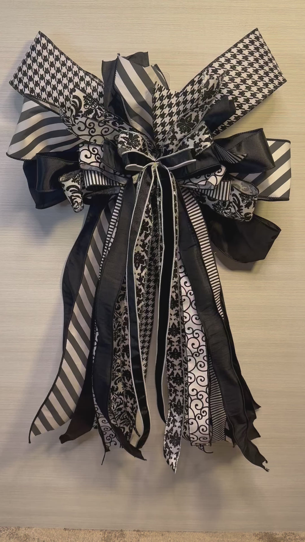Belissima Luxury Oversized Door Bow | Black & White Damask, Stripes & Houndstooth Statement Bow