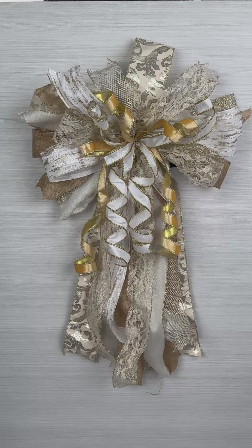 Champagne Wishes Luxury Oversized Door Bow | Ivory, Champagne & Gold Elegant Statement Bow