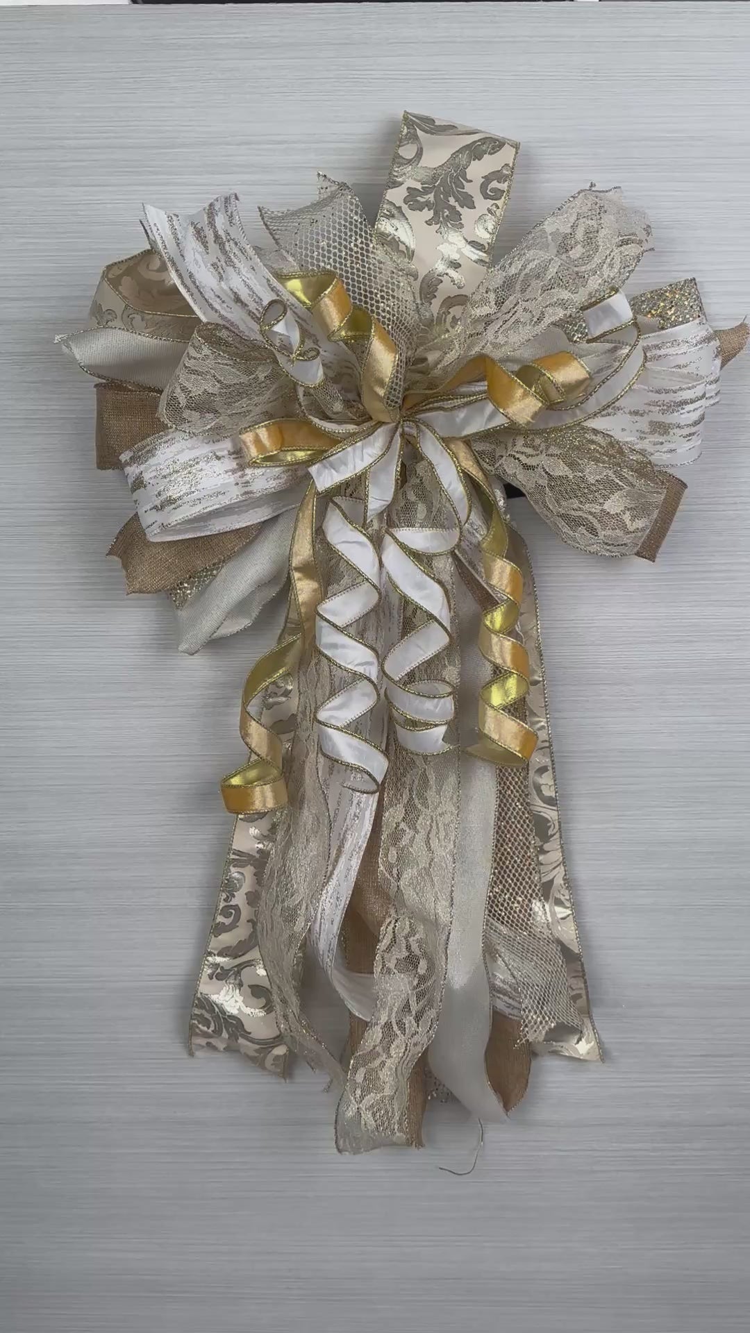 Champagne Wishes Luxury Oversized Door Bow | Ivory, Champagne & Gold Elegant Statement Bow