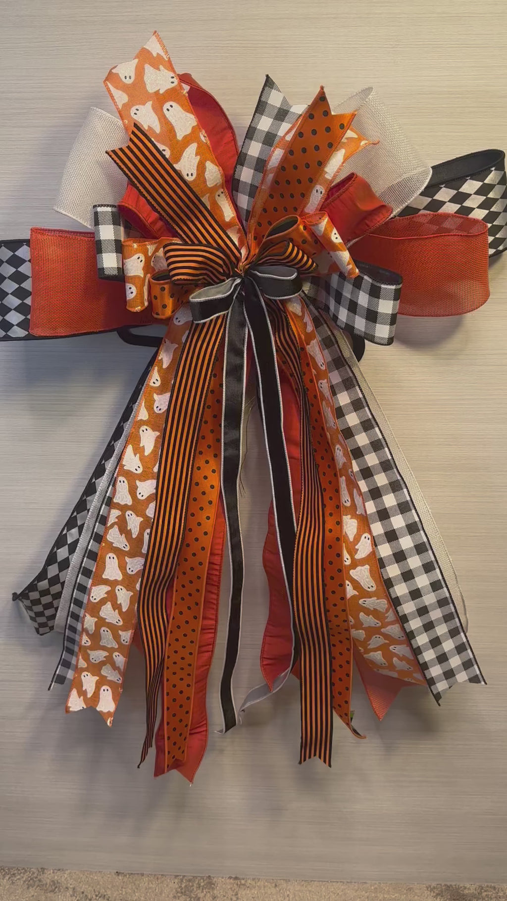 Ghoulish Glamour Luxury Oversized Door Bow | Orange, Black & White Halloween Statement Bow