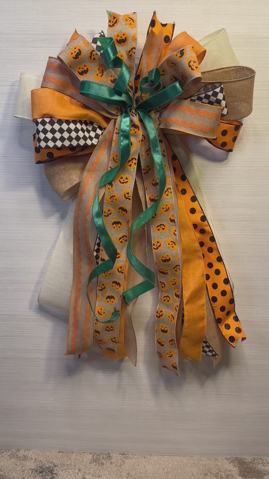 Pumpkin Court Luxury Oversized Door Bow | Pumpkin Orange, Emerald Green, Black & Natural Fall Statement Bow