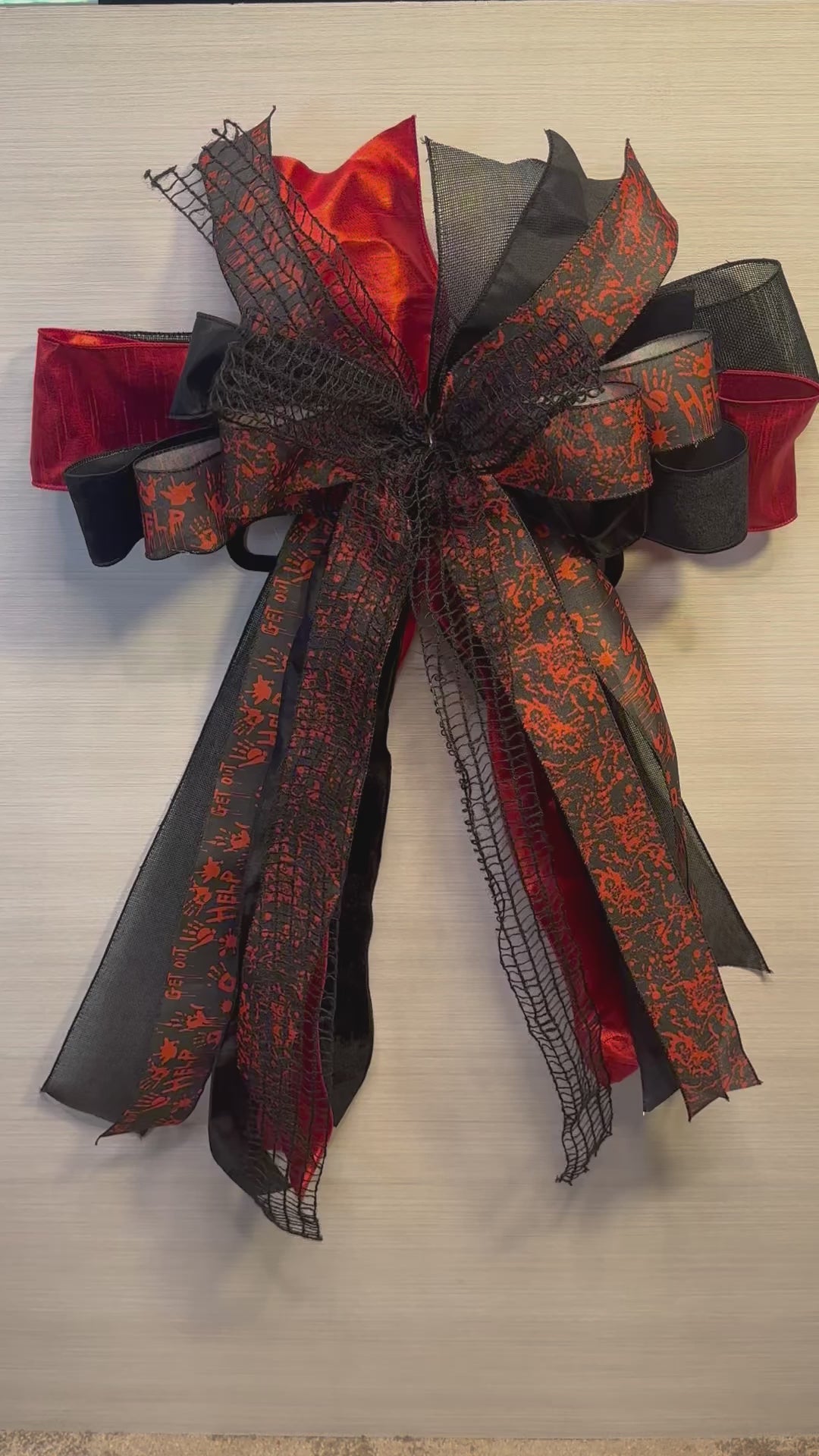 Something Wicked Luxury Oversized Door Bow | Black, Red & Orange Halloween Statement Bow
