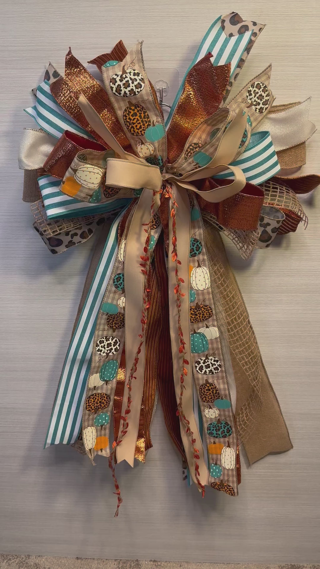 Harvest Glow | Luxury Oversized Fall Door Bow  | Copper, Turquoise, Ivory, Tan, Orange, Brown Statement Bow