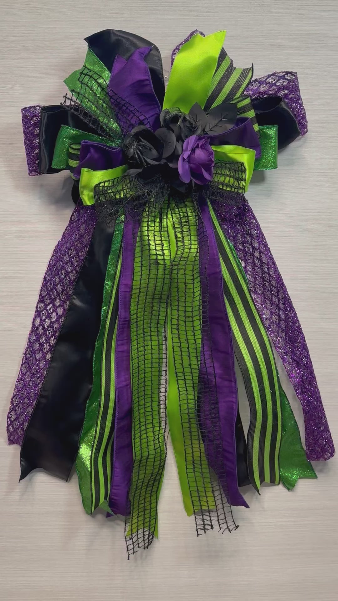 Little Bit Wicked Luxury Oversized Door Bow – Purple, Lime Green & Black Halloween Statement Bow