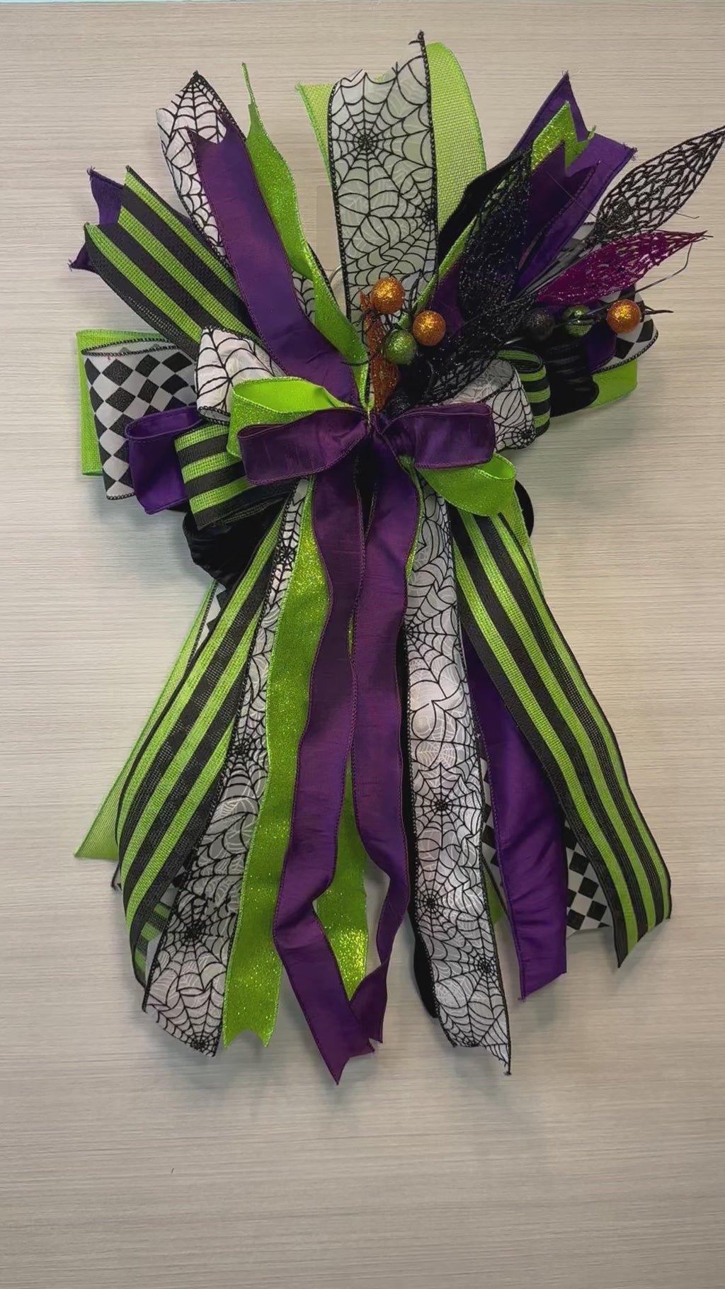 Witching Hour Luxury Halloween Door Bow – Purple, Lime & Black