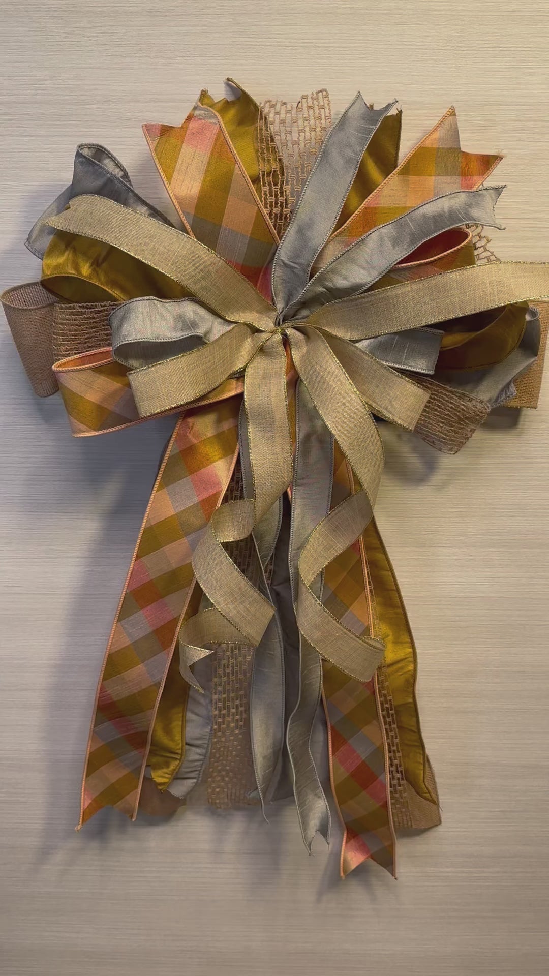 Whispering Wheat | Luxury Oversized Door Bow | Neutrals with Peach, Silver Gray & Tan Statement Bow