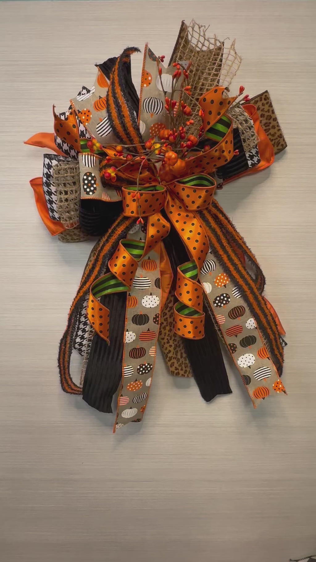 The Hidden Hollow Luxury Halloween Door Bow – Orange, Black & Lime Green Pumpkin Statement Bow