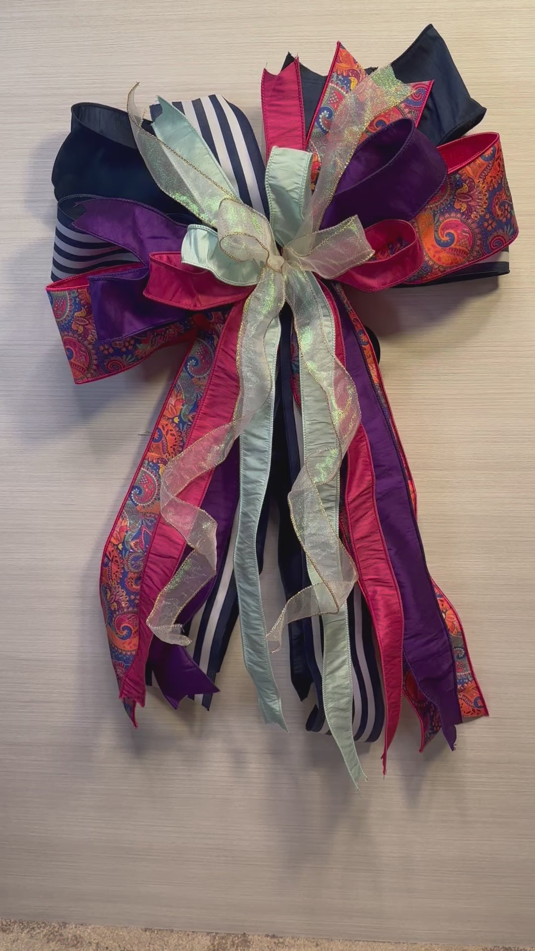 Autumn Enchantment Luxury Oversized Door Bow | Plum, Fuchsia, Navy & Soft Blue Statement Bow