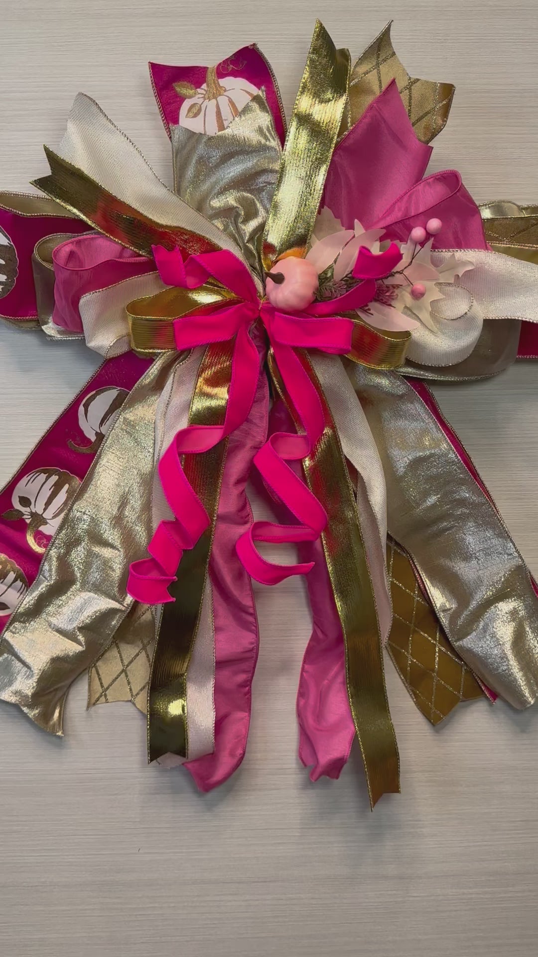 Autumn Grandeur Luxury Oversized Door Bow – Pink, Gold & Ivory Fall Statement Bow