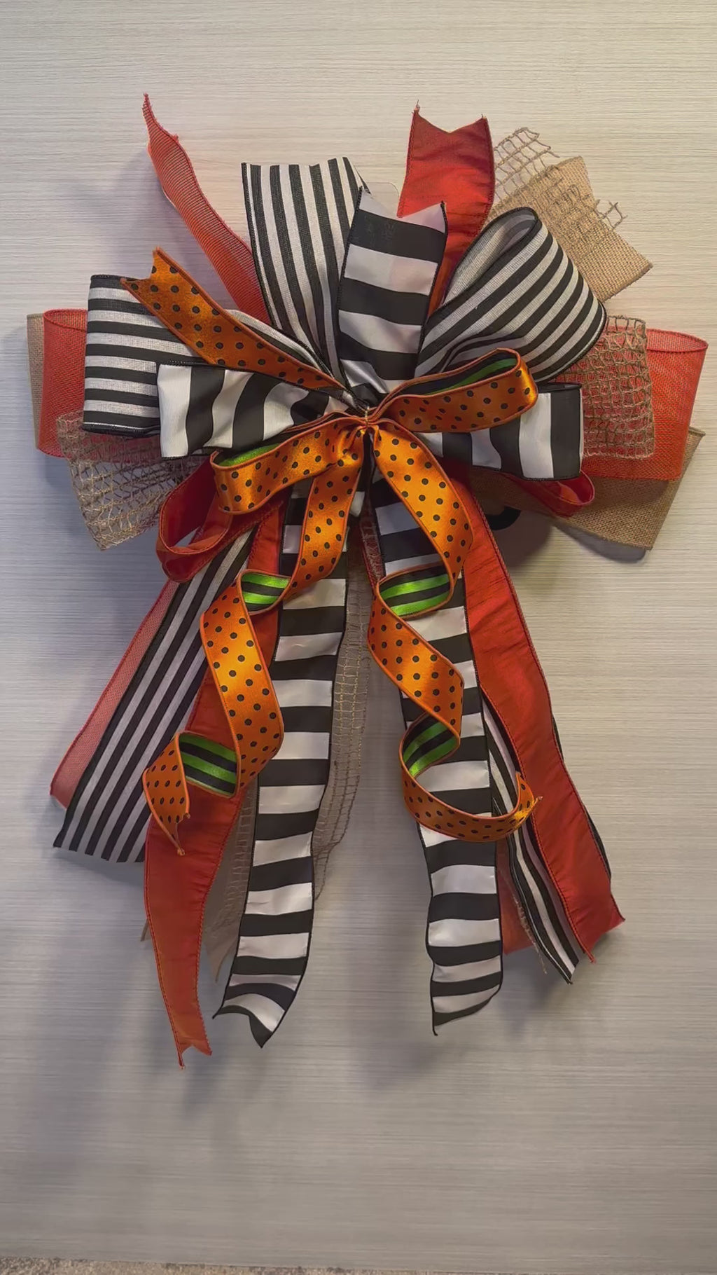 A Touch of Magic Luxury Oversized Door Bow | Orange, Black & White Halloween Statement Bow