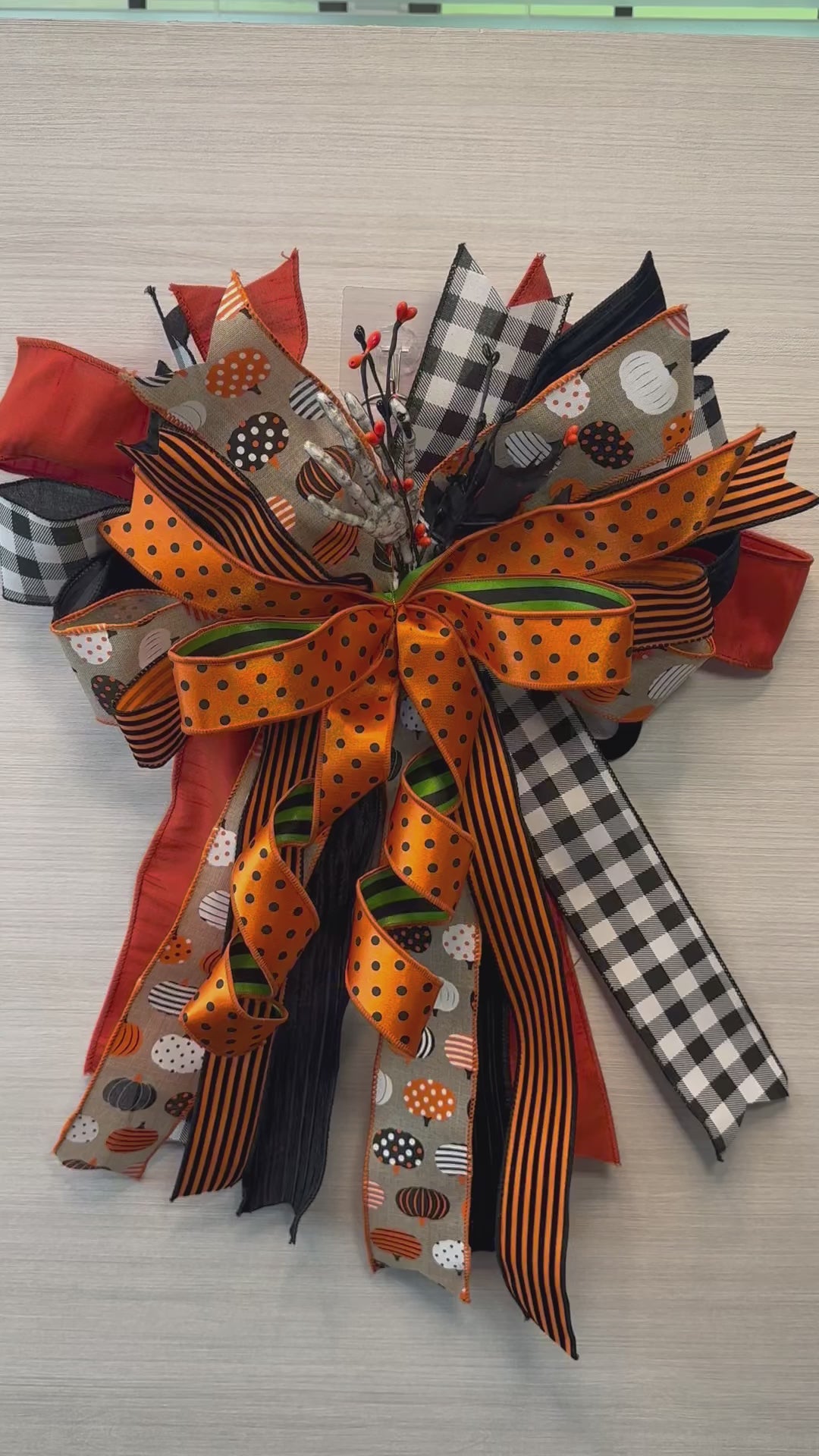 Pumpkinpalooza Medium Halloween Door Bow – Orange, Black & White Statement Bow