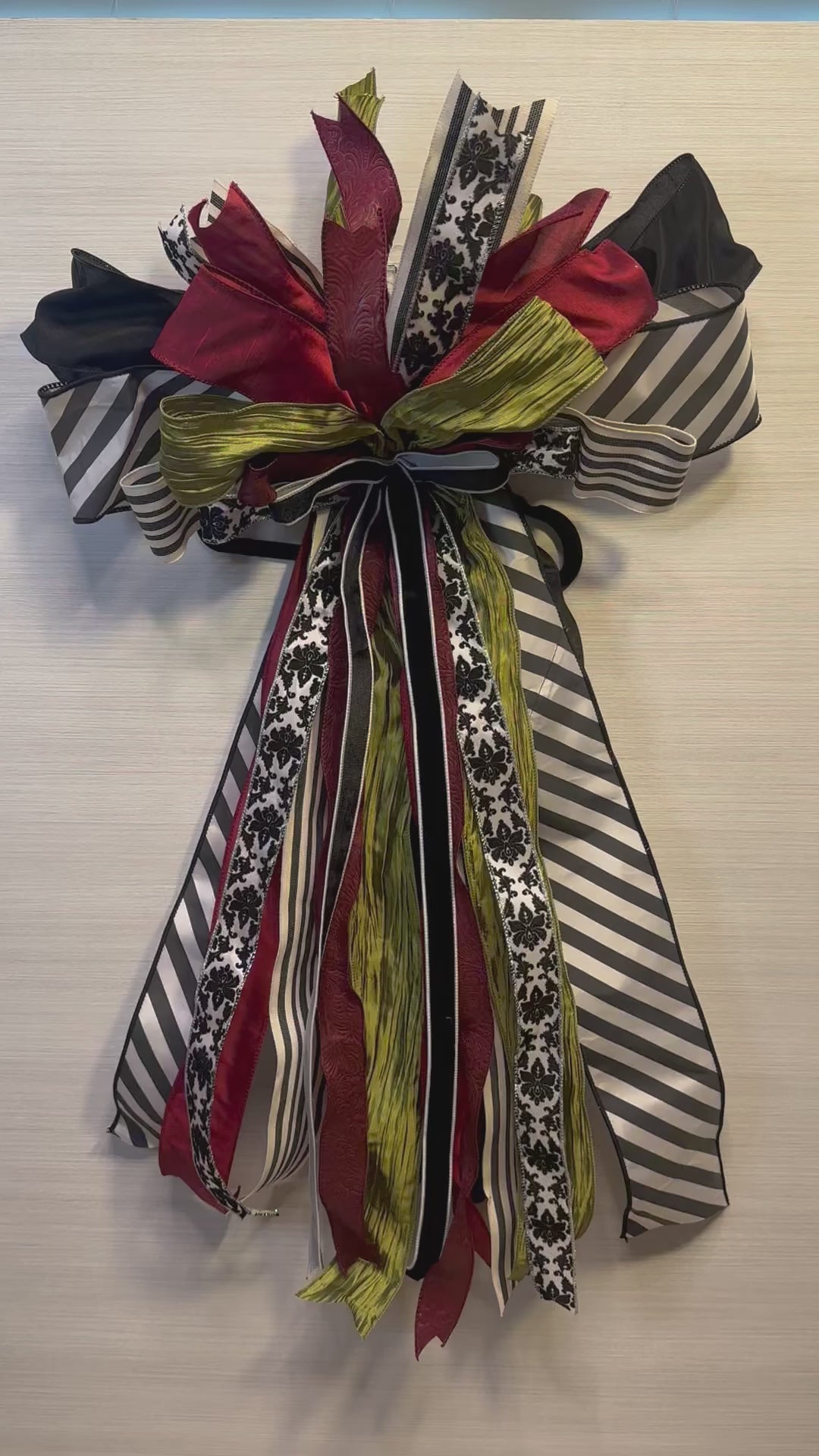 Midnight Masquerade Luxury Oversized Door Bow | Burgundy, Black, Lime & Ivory Statement Bow