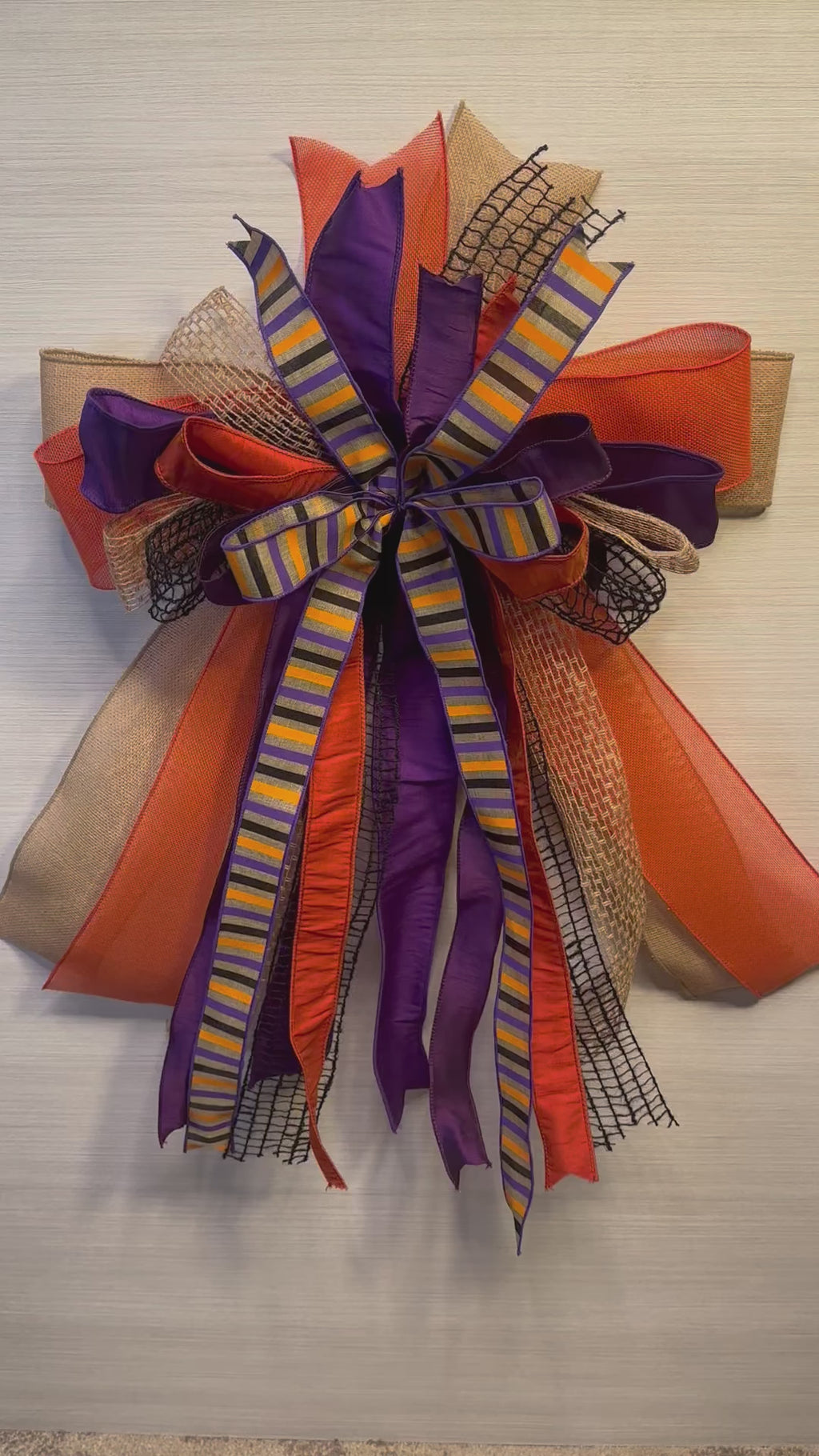 Meet Me After Midnight Luxury Oversized Door Bow | Purple, Orange & Gold Halloween Statement Bow