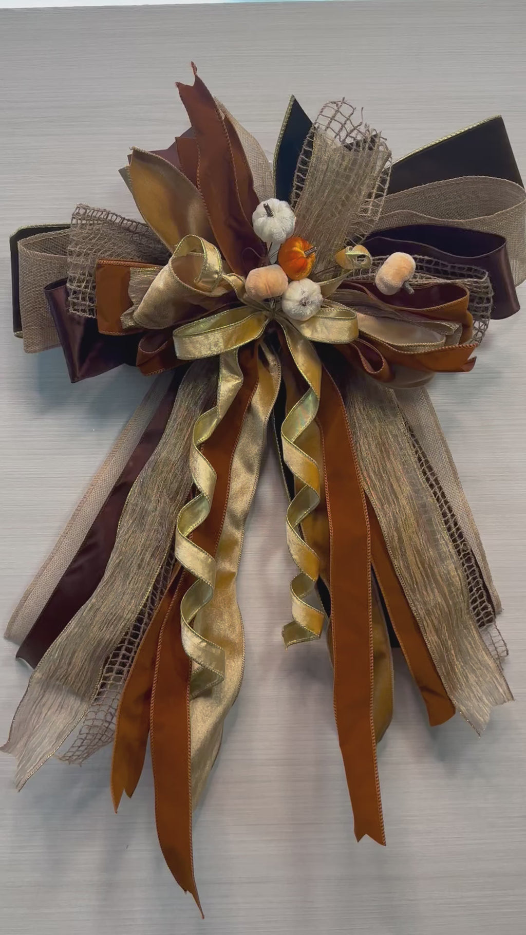 Chestnut & Champagne Luxury Oversized Door Bow – Brown, Gold & Champagne Fall Statement Bow