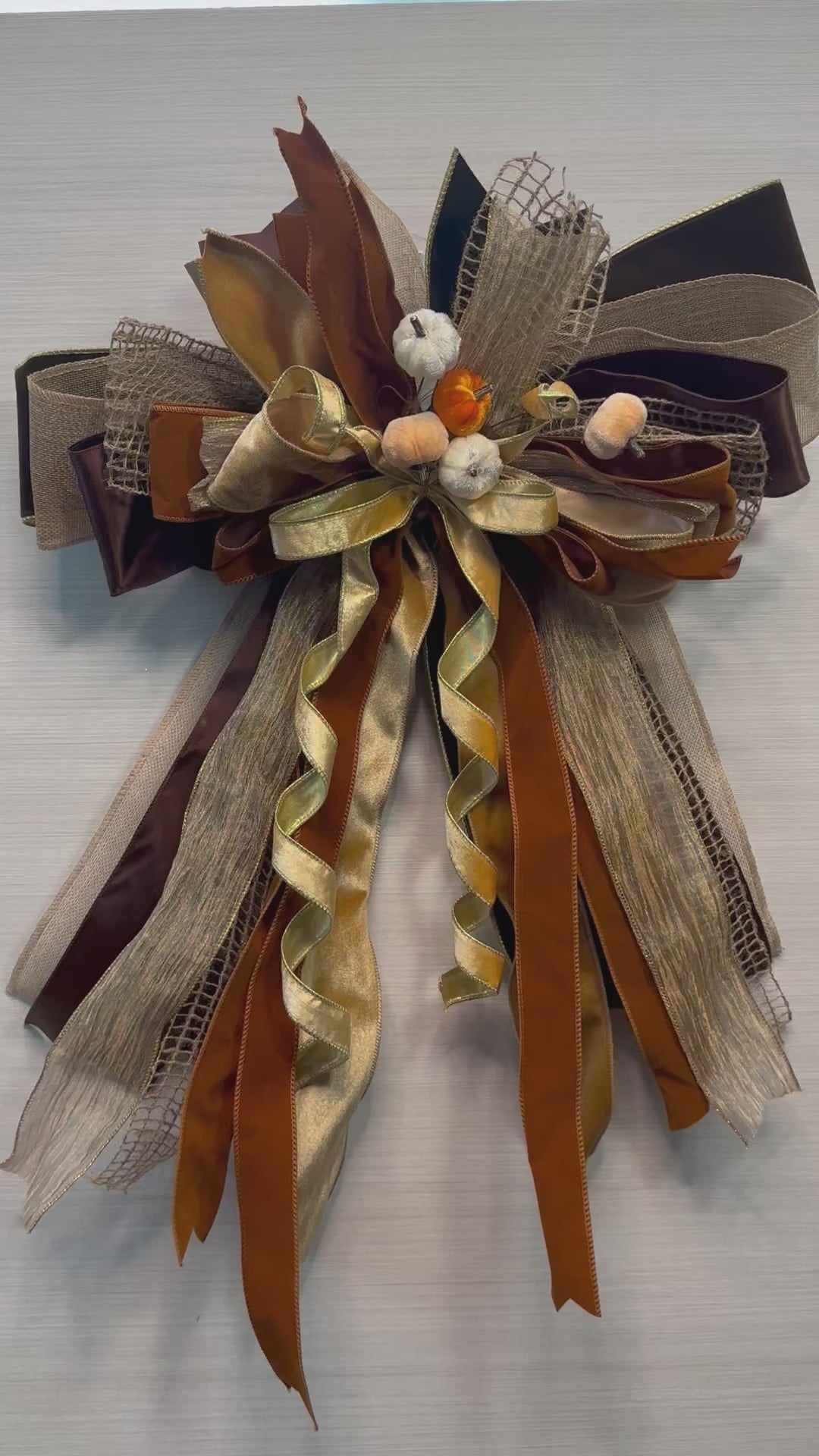 Chestnut & Champagne Luxury Oversized Door Bow – Brown, Gold & Champagne Fall Statement Bow